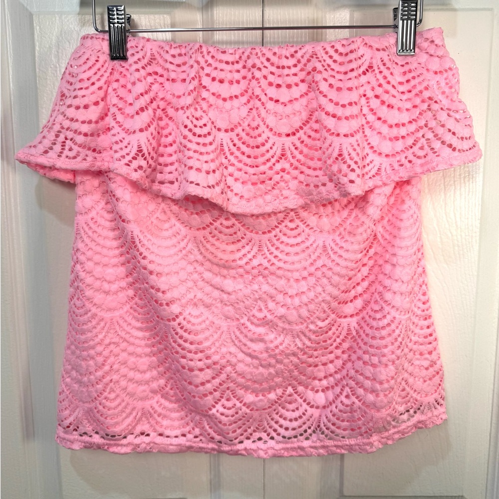 Lilly Pulitzer Wiley Scalloped Shell Lace Off Shoulder Tube Top Pink Size S NWOT